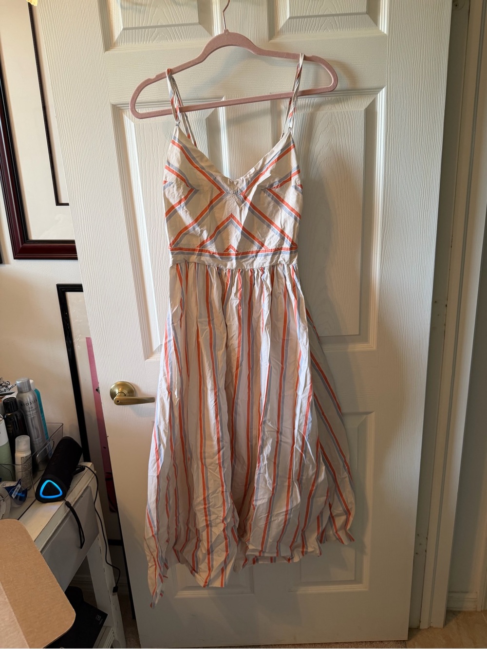 In The Beginning Striped Spaghetti Strap Sundress in White and Coral - Picture 2 of 4